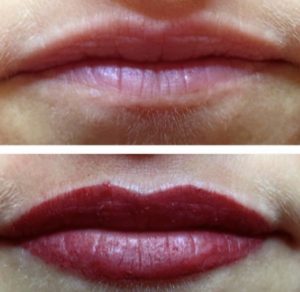 Lips after lip blushing treatment