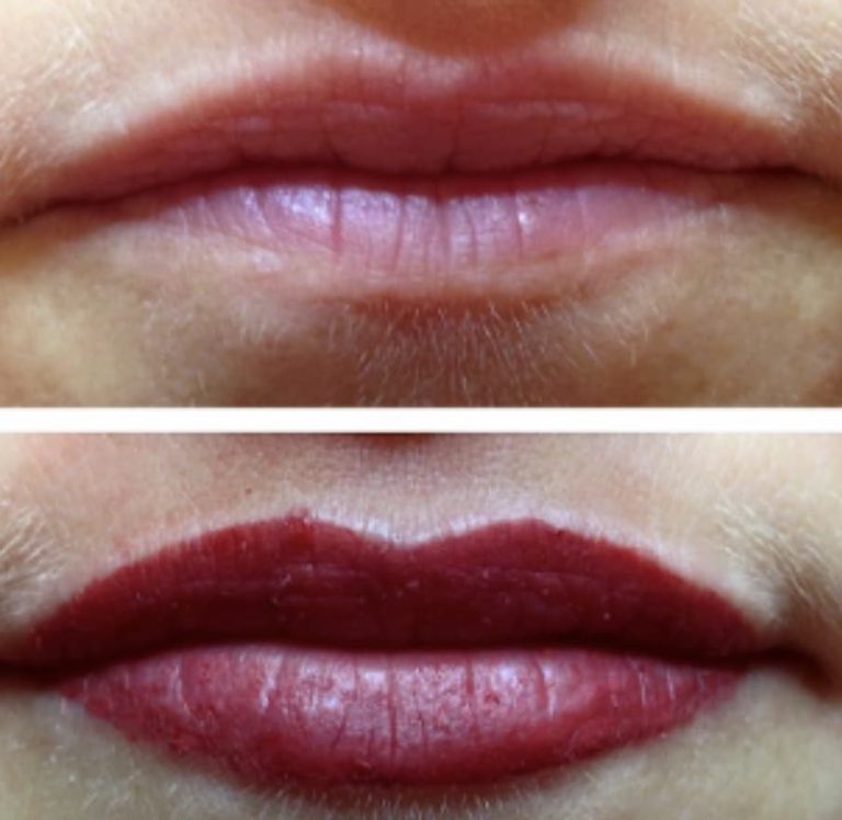 Lips after lip blushing treatment